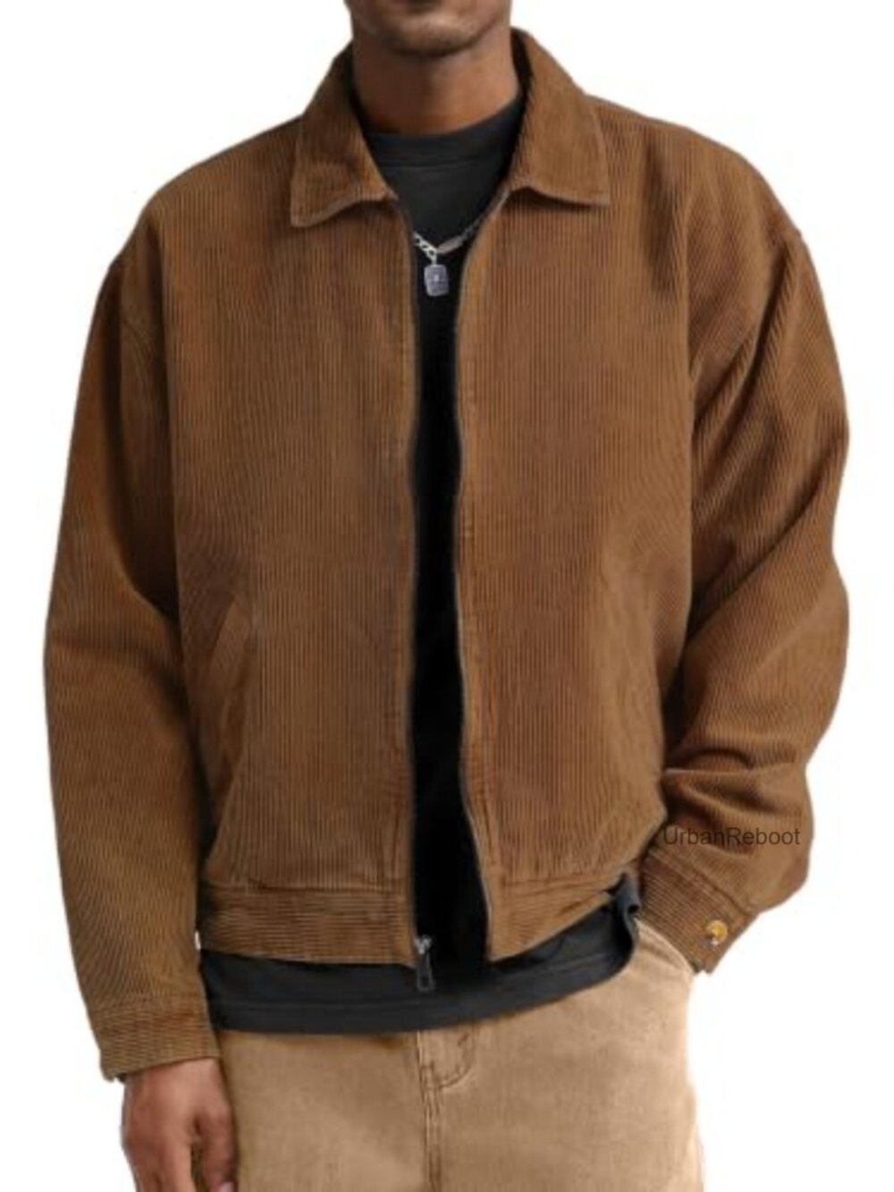 Men's Corduroy Bomber Jacket Full Zip Collared Lightweight Fall
